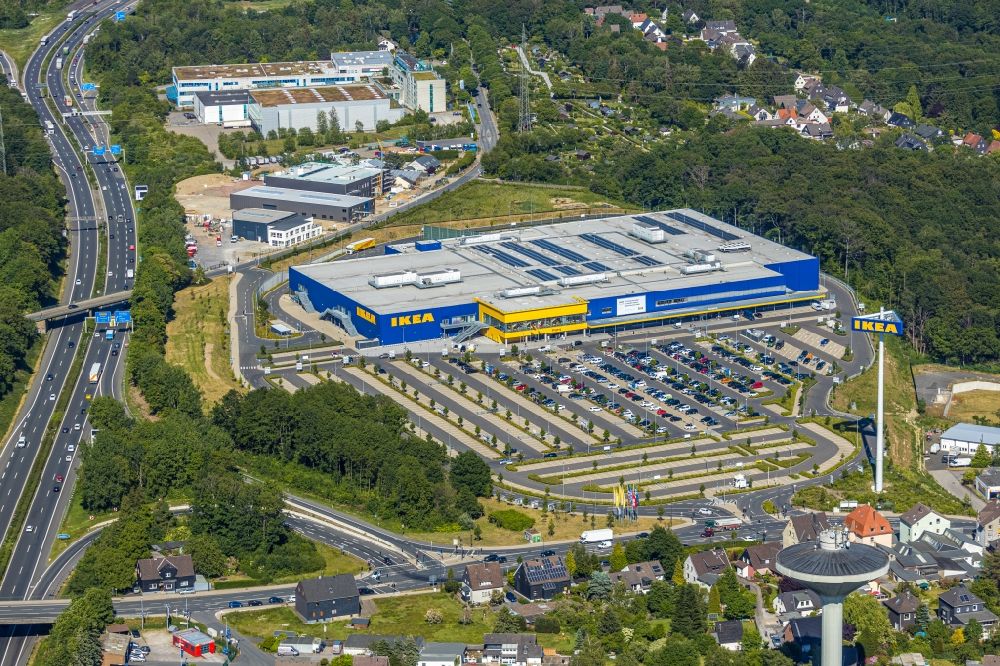 Aerial photograph Wuppertal - Building of the store - furniture market IKEA Moebel & Einrichtungshaus Wuppertal on Schmiedestrasse in the district Oberbarmen in Wuppertal in the state North Rhine-Westphalia, Germany