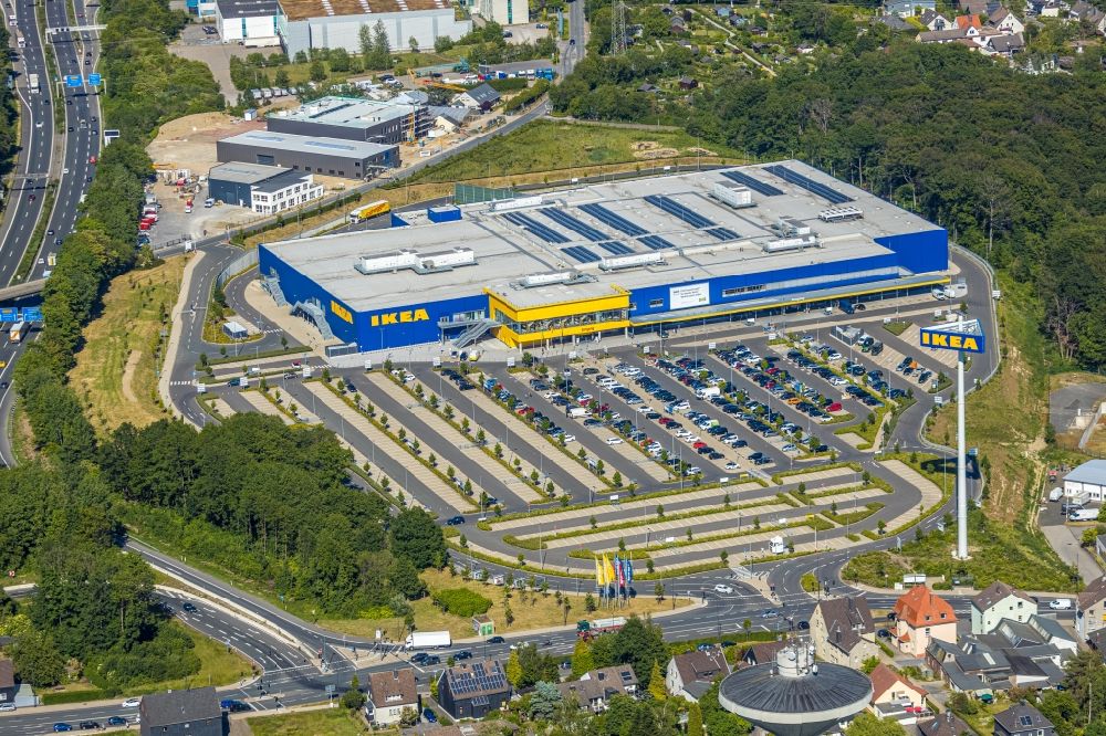 Wuppertal from the bird's eye view: Building of the store - furniture market IKEA Moebel & Einrichtungshaus Wuppertal on Schmiedestrasse in the district Oberbarmen in Wuppertal in the state North Rhine-Westphalia, Germany