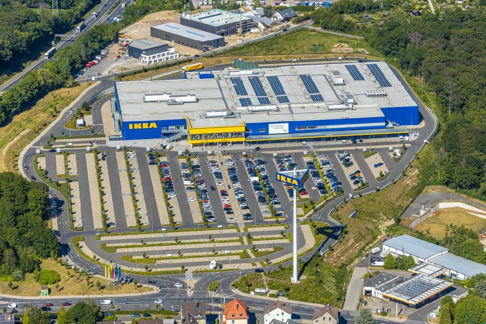 Aerial image Wuppertal - Building of the store - furniture market IKEA Moebel & Einrichtungshaus Wuppertal on Schmiedestrasse in the district Oberbarmen in Wuppertal in the state North Rhine-Westphalia, Germany