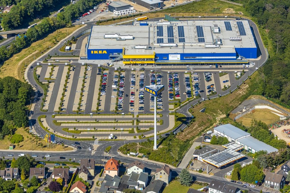 Wuppertal from above - Building of the store - furniture market IKEA Moebel & Einrichtungshaus Wuppertal on Schmiedestrasse in the district Oberbarmen in Wuppertal in the state North Rhine-Westphalia, Germany