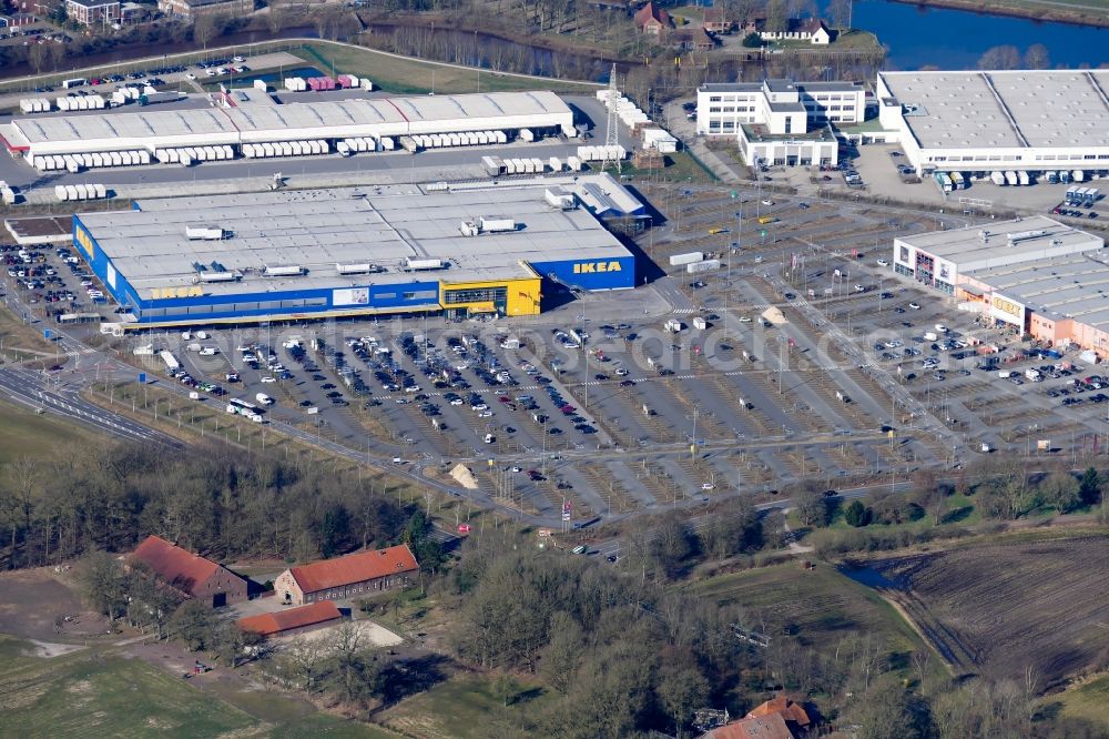 Oldenburg from above - Building of the store - furniture market IKEA in Oldenburg in the state Lower Saxony, Germany
