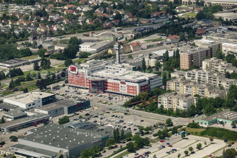 Aerial image Sankt Pölten - Building of the furniture store KIKA on Anton-Scheiblin-Gasse in Sankt Poelten in Lower Austria, Austria