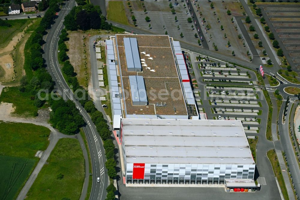 Aerial photograph Paderborn - Building of the store - furniture market Moebel Hoeffner in Paderborn in the state North Rhine-Westphalia, Germany