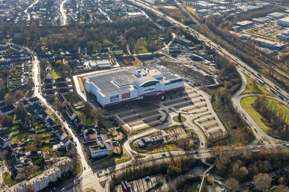 Aerial image Herne - Building of the store - furniture market Zurbrueggen Wohn-Zentrum Am Westerfeld in Herne in the state North Rhine-Westphalia, Germany