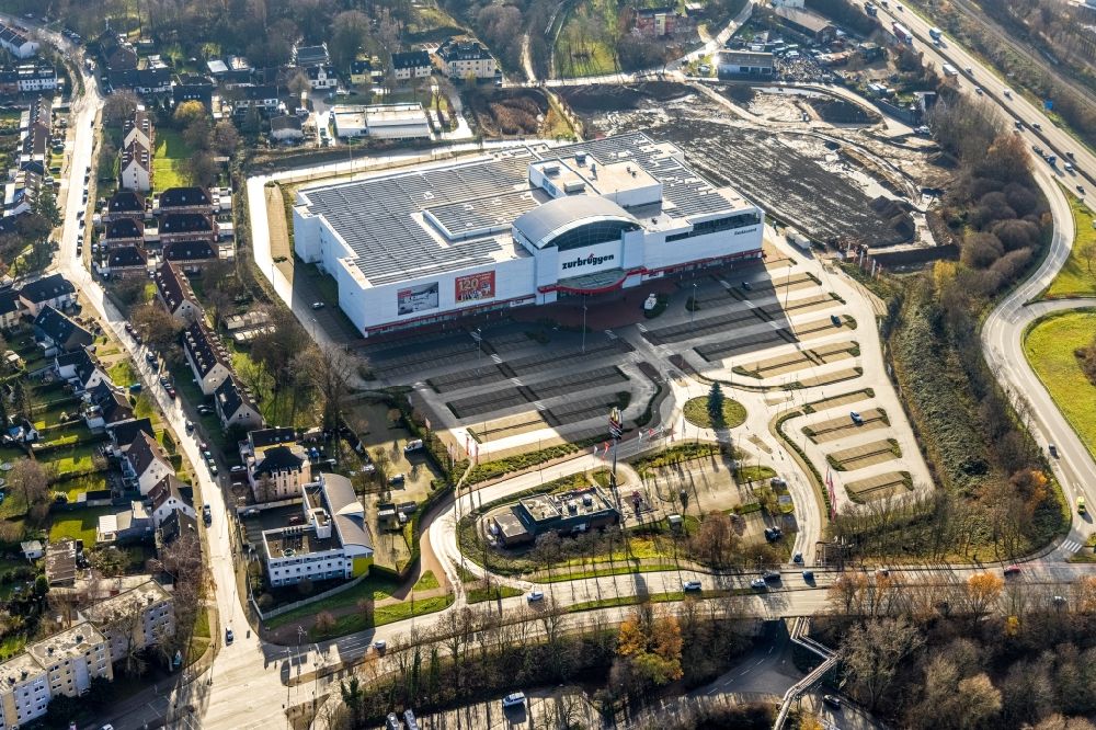 Aerial photograph Herne - Building of the store - furniture market Zurbrueggen Wohn-Zentrum Am Westerfeld in Herne in the state North Rhine-Westphalia, Germany