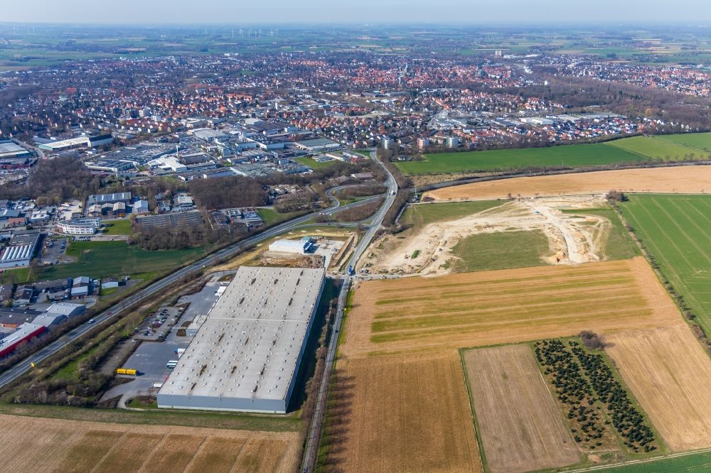 Soest from the bird's eye view: Building of the wholesale center of the electrical wholesale and specialist market ALSO in Soest in the state North Rhine-Westphalia, Germany