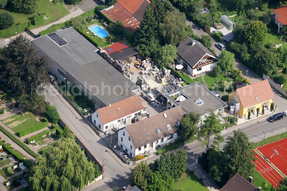 Aerial image Lauingen - Building and grounds of the company Natursteine Ferdinand Schmid in Lauingen in the state Bavaria, Germany
