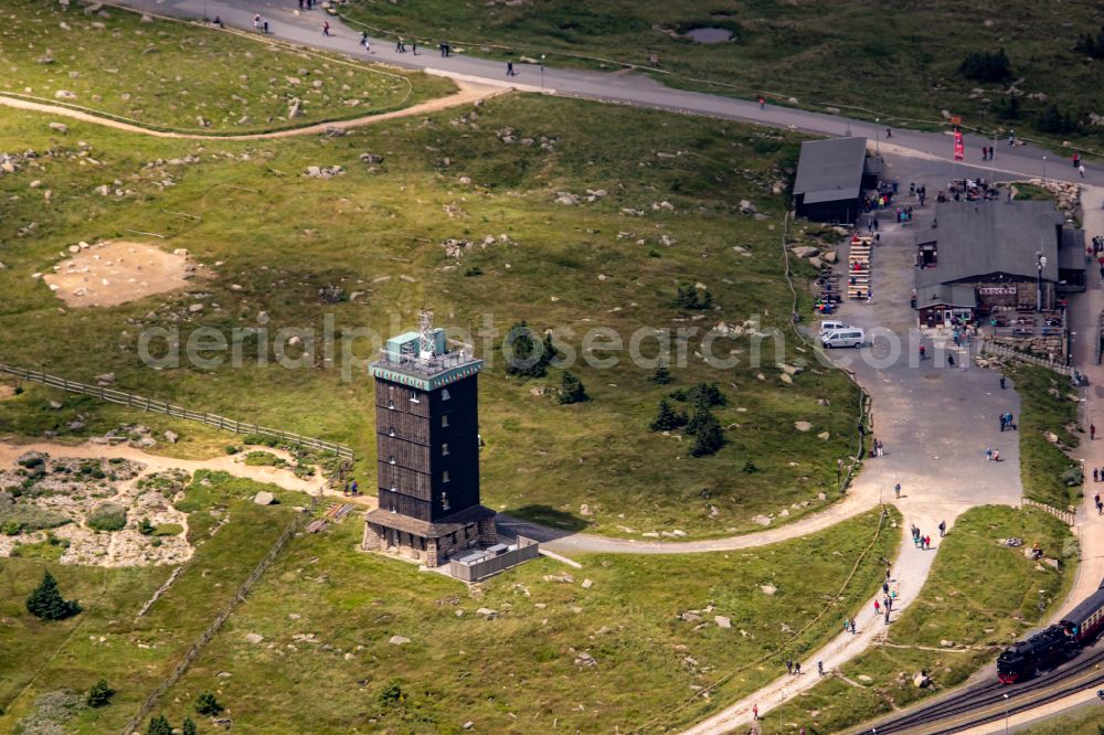 Brocken from above - Radar transmission tower dome military conversion property on Brocken in the state Saxony-Anhalt, Germany