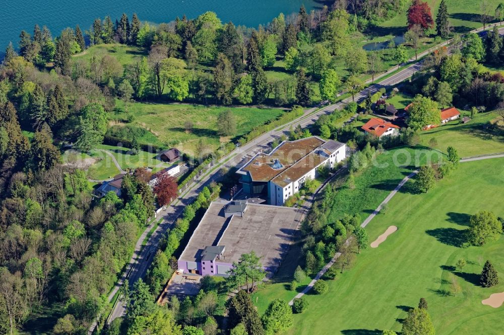 Bad Wiessee from above - Buildings and grounds of the casino Casino Bad Wiessee am Tegernsee in the state of Bavaria, Germany