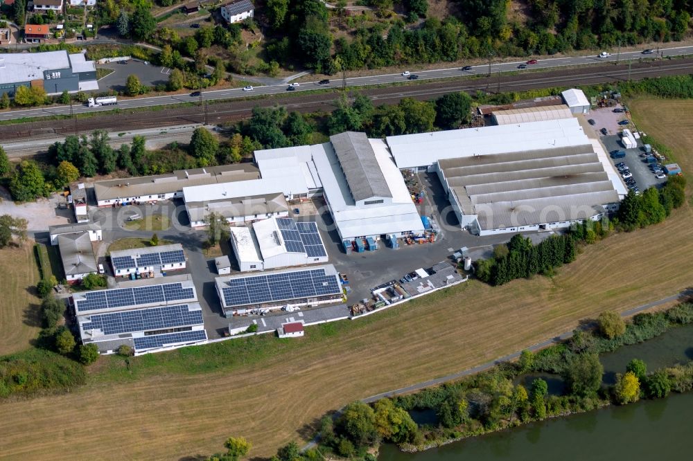 Gemünden am Main from the bird's eye view: Building of the wholesale center of RG GmbH on Kesslerstrasse in the district Massenbuch in Gemuenden am Main in the state Bavaria, Germany