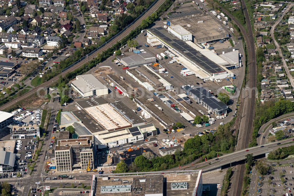 Karlsruhe from the bird's eye view: Building of the wholesale center in Karlsruhe in the state Baden-Wuerttemberg, Germany