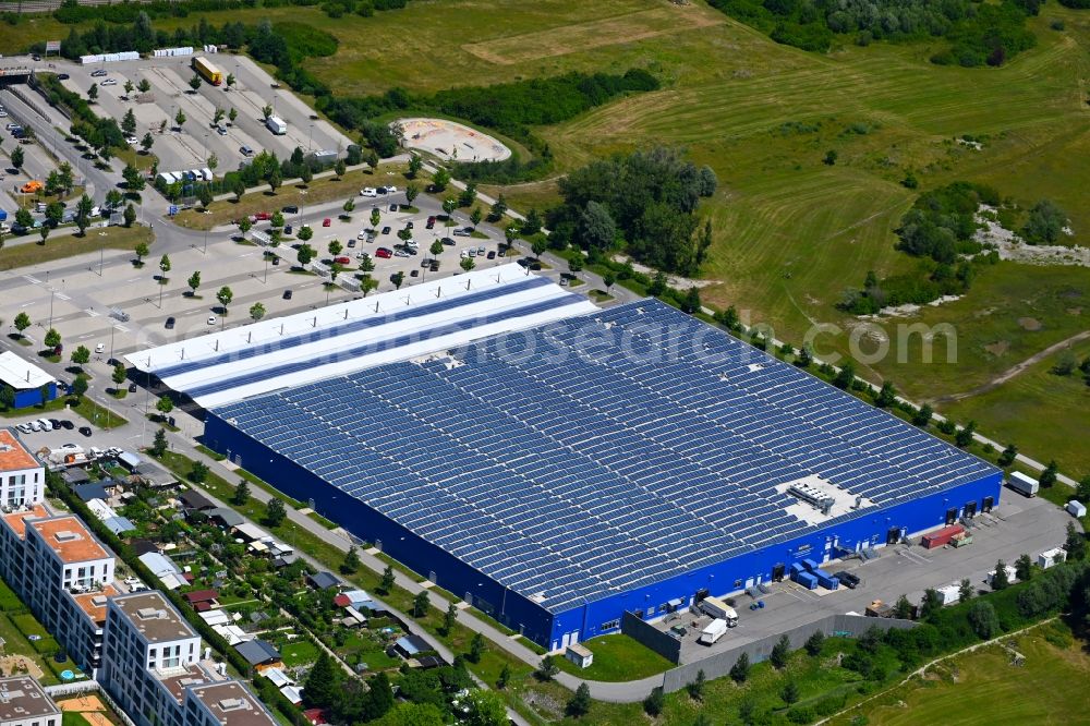 München from above - Building of the wholesale center of Metro AG in Munich in the state Bavaria, Germany