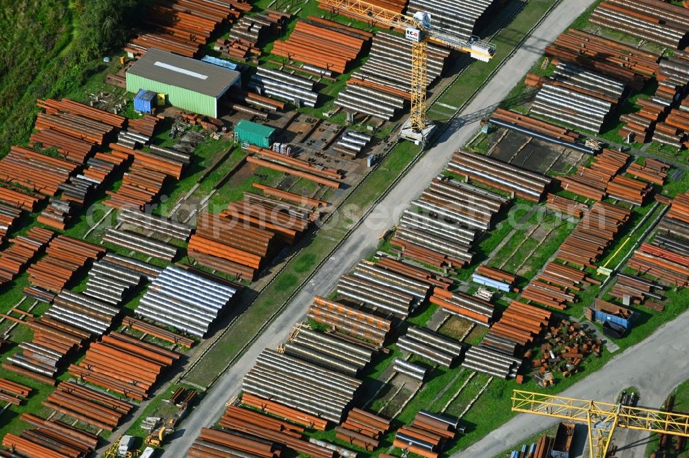 Aerial photograph Lauenburg/Elbe - Building of the wholesale center of STOCK Rohrgrosshandel GmbH & CO. KG on Industriestrasse in Lauenburg/Elbe in the state Schleswig-Holstein, Germany