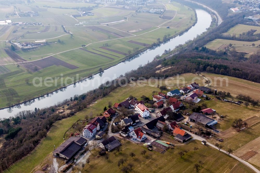 Aerial image Mosbach - Building of the guest house Schreckhof in the district Diedesheim in Mosbach in the state Baden-Wurttemberg, Germany
