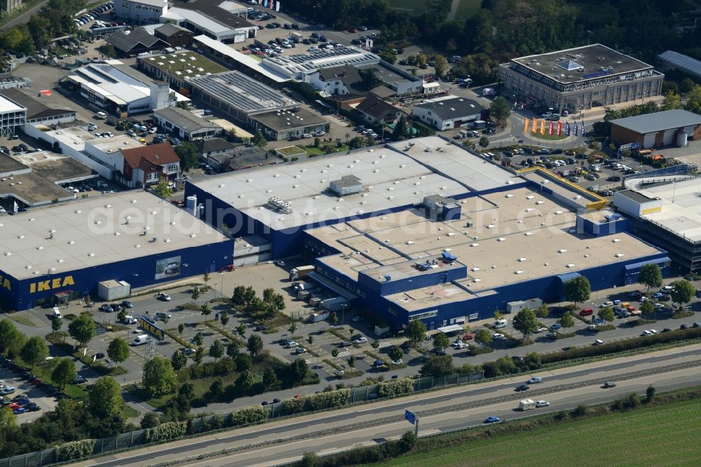 Walldorf from above - Building of the store - furniture market IKEA Einrichtungshaus in Walldorf in the state Baden-Wuerttemberg