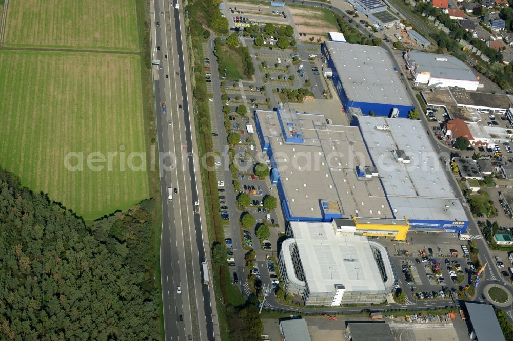 Walldorf from above - Building of the store - furniture market IKEA Einrichtungshaus in Walldorf in the state Baden-Wuerttemberg