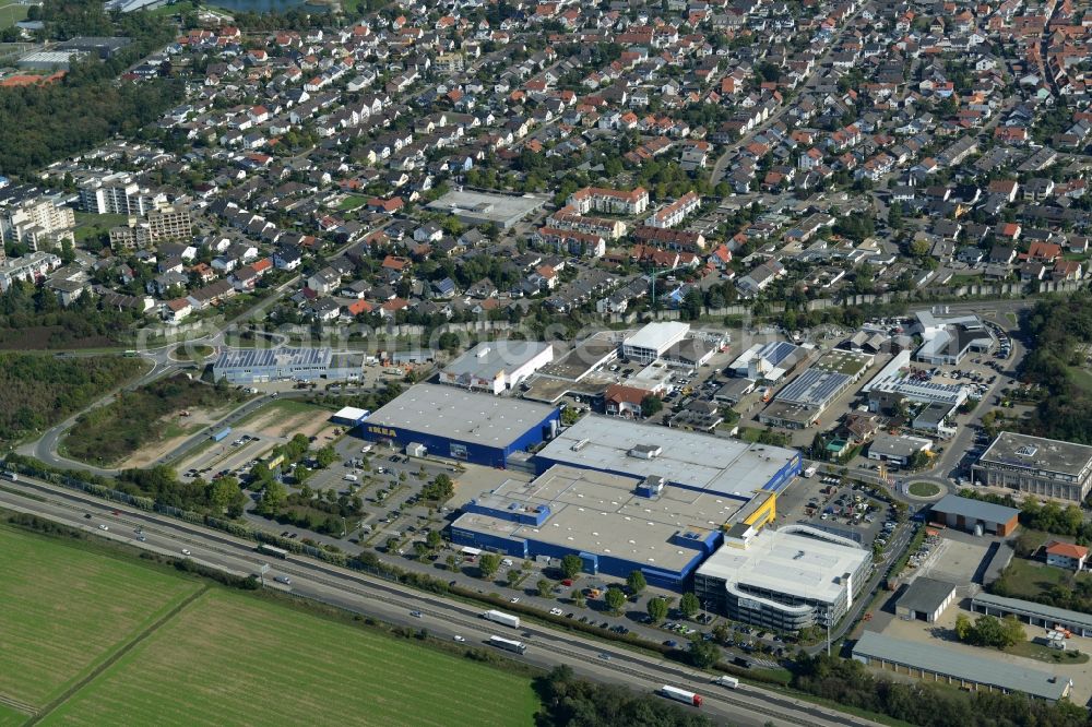 Walldorf from the bird's eye view: Building of the store - furniture market IKEA Einrichtungshaus in Walldorf in the state Baden-Wuerttemberg