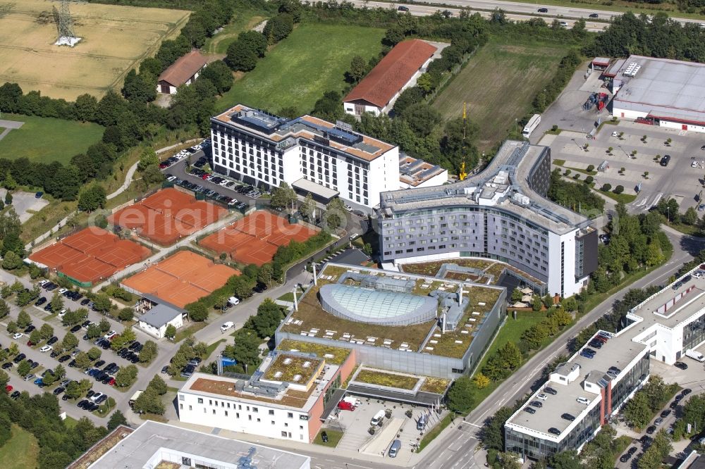 Aerial image Unterschleißheim - Complex of the hotel building INFINITY Hotel & Conference Resort Munich in Lohhof in the state Bavaria, Germany