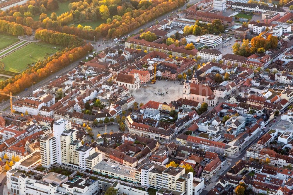 Ludwigsburg from the bird's eye view: Church of the holy trinity at the market downtown in Ludwigsburg in the state Baden-Wurttemberg, Germany