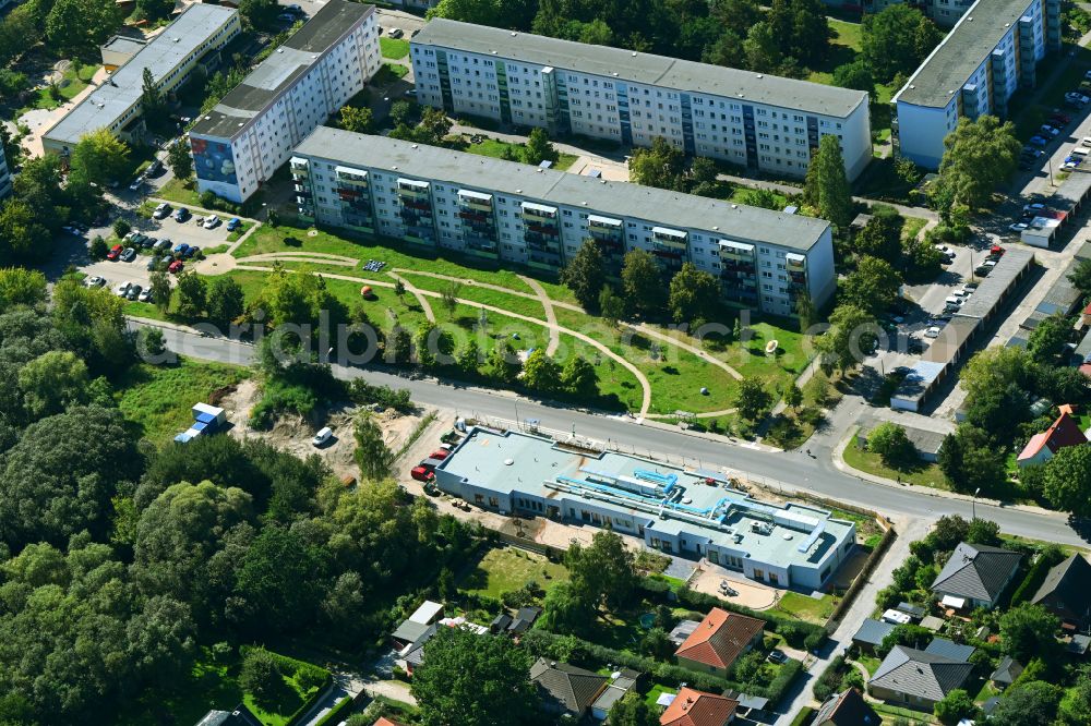 Aerial image Bernau - Building the KITA day nursery Raumschiff on street Alberichstrasse - Plutostrasse in Bernau in the state Brandenburg, Germany