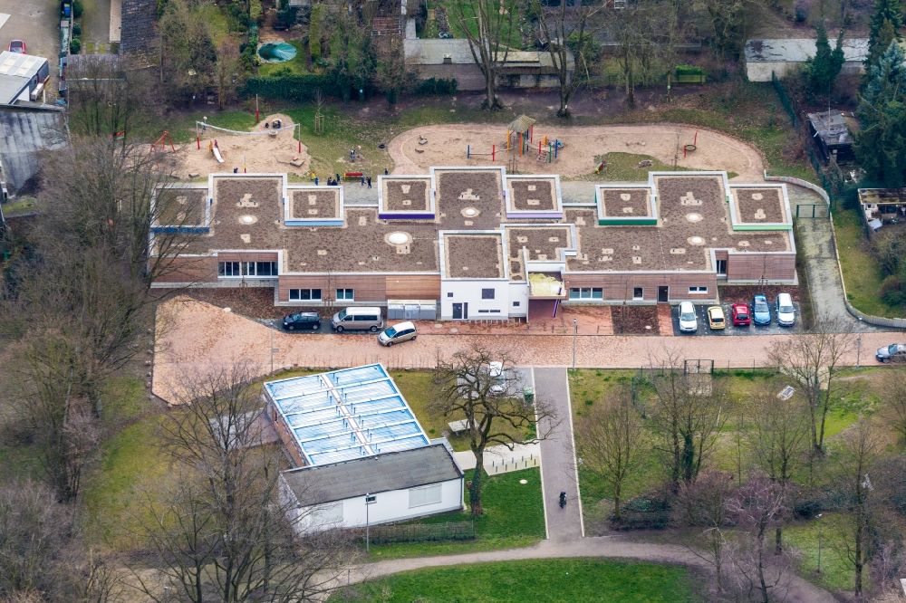 Oberhausen from above - Building the KITA day nursery Am Uhlandpark along the Uhlandstrasse in Oberhausen in the state North Rhine-Westphalia, Germany