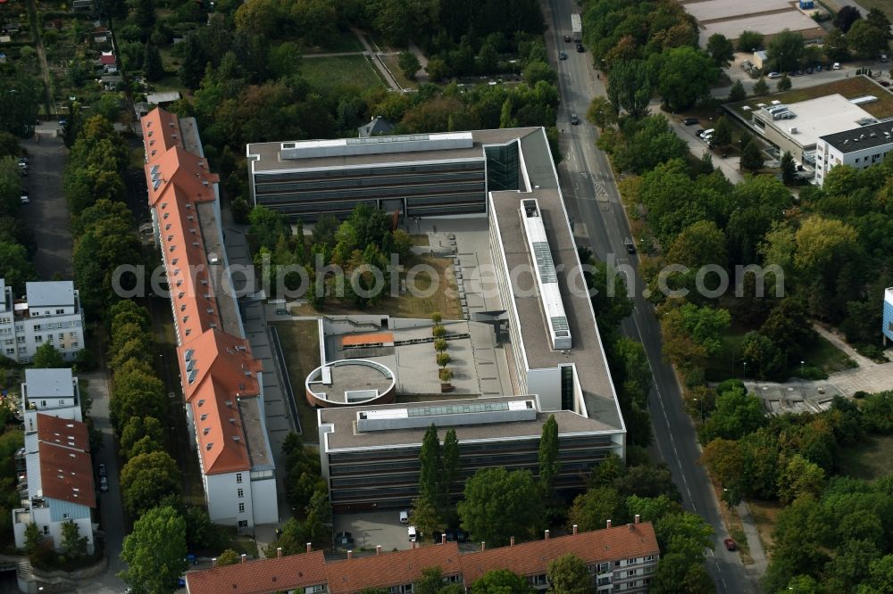 Aerial image Erfurt - Building Complex of the Thuringian Ministries in the Werner Seelenbinder street in Erfurt in Thuringia. The buildings include the ministeries for justice, migration, social issues and education