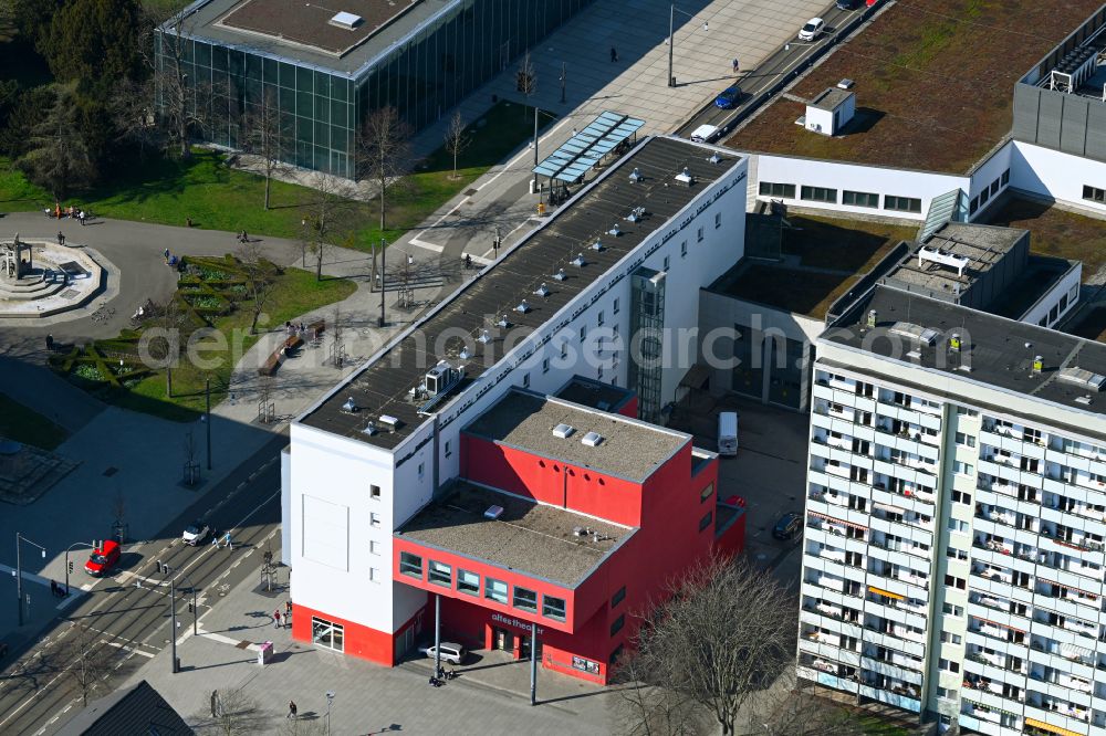 Dessau from the bird's eye view: Building of the concert hall and theater playhouse on street Am Alten Theater in Dessau in the state Saxony-Anhalt, Germany