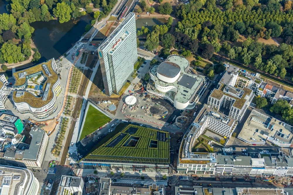 Aerial photograph Düsseldorf - Building of the concert hall and theater playhouse in Duesseldorf in the state North Rhine-Westphalia, Germany