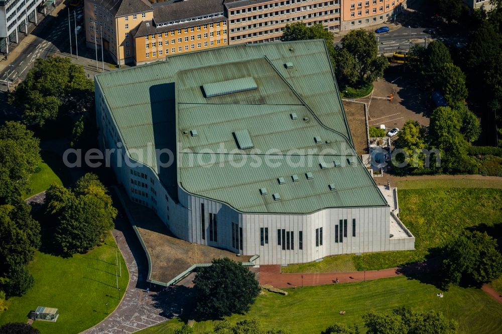 Aerial photograph Essen - Building of the concert hall and theater playhouse in the district Suedviertel in Essen at Ruhrgebiet in the state North Rhine-Westphalia, Germany