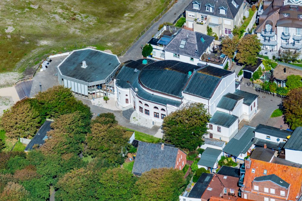 Norderney from above - Building of the concert hall and theater playhouse in Norderney in the state Lower Saxony, Germany