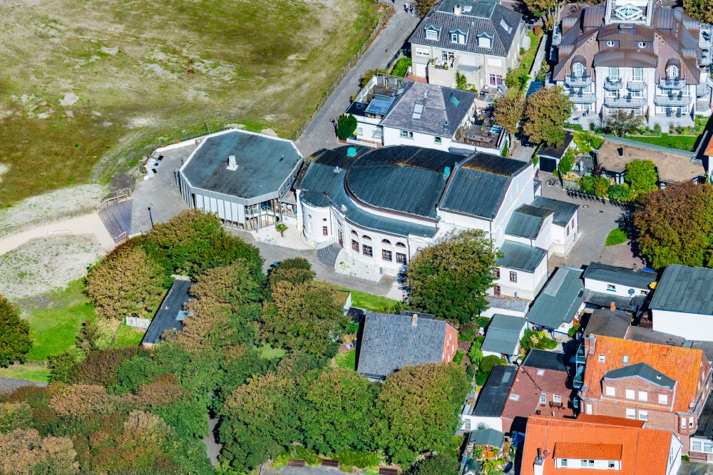 Norderney from the bird's eye view: Building of the concert hall and theater playhouse in Norderney in the state Lower Saxony, Germany