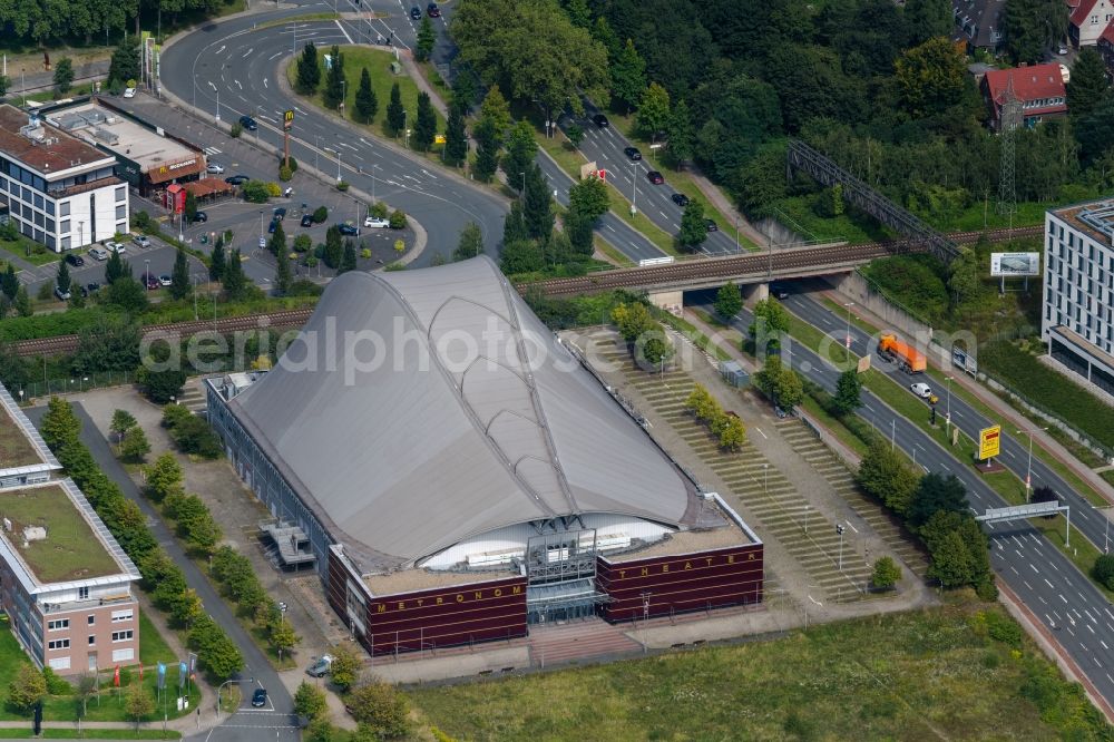 Oberhausen from above - Building of the concert hall and theater playhouse in Oberhausen in the state North Rhine-Westphalia, Germany