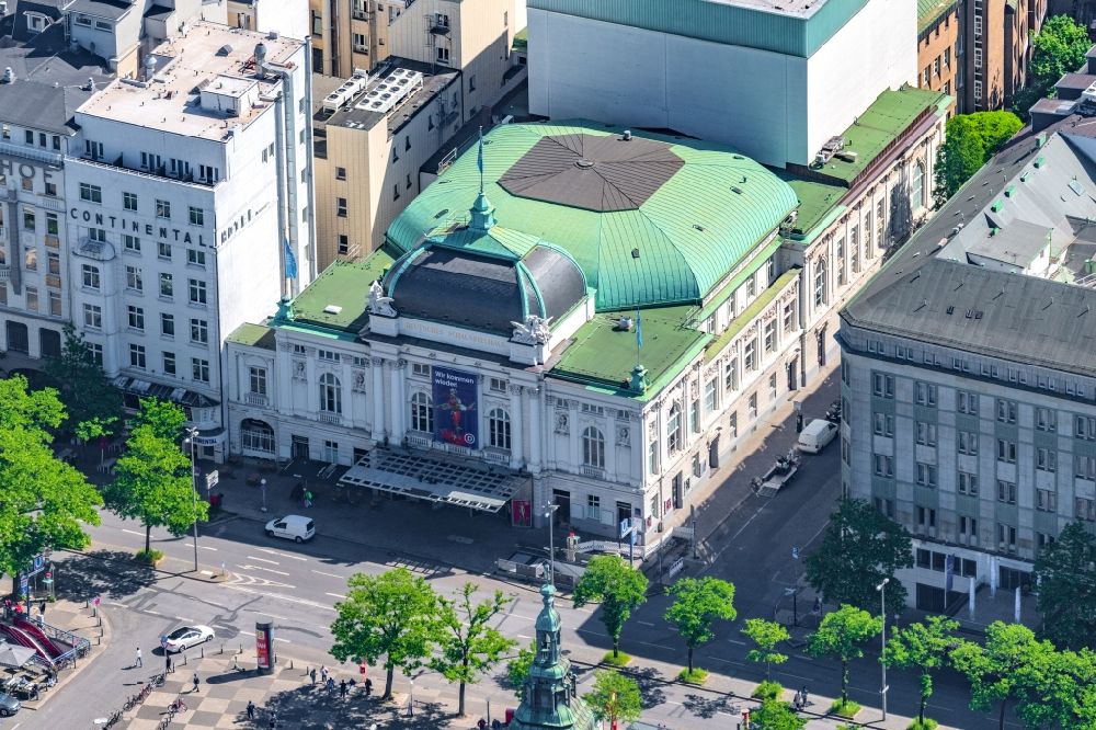 Aerial photograph Hamburg - Building of the concert hall and theater playhouse in the district Sankt Georg in Hamburg, Germany