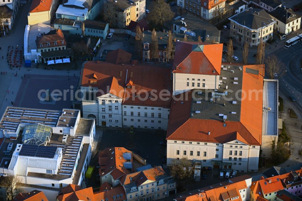 Weimar from the bird's eye view: Building of the concert hall and theater playhouse in Weimar in the state Thuringia, Germany