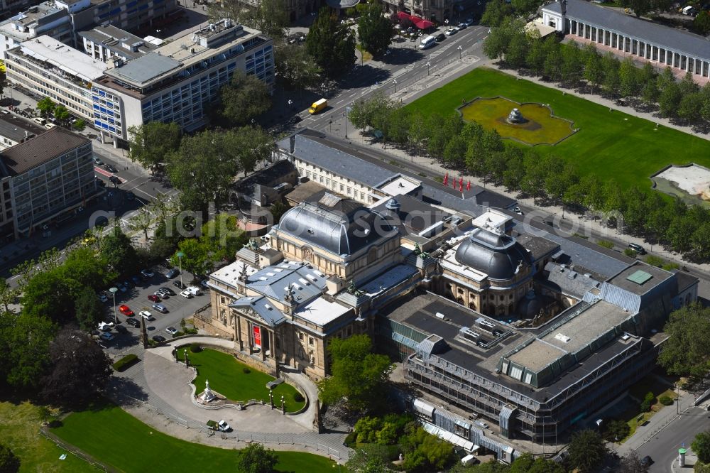 Wiesbaden from above - Building of the concert hall and theater playhouse in Wiesbaden in the state Hesse, Germany