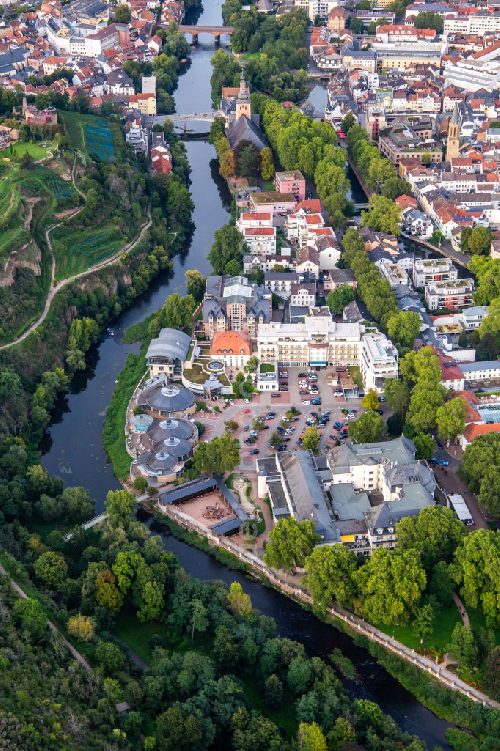 Aerial photograph Bad Kreuznach - Building of the Spa and Event house Kurhaus and Hotel Fuerstenhof on street Kurhausstrasse in Bad Kreuznach in the state Rhineland-Palatinate, Germany