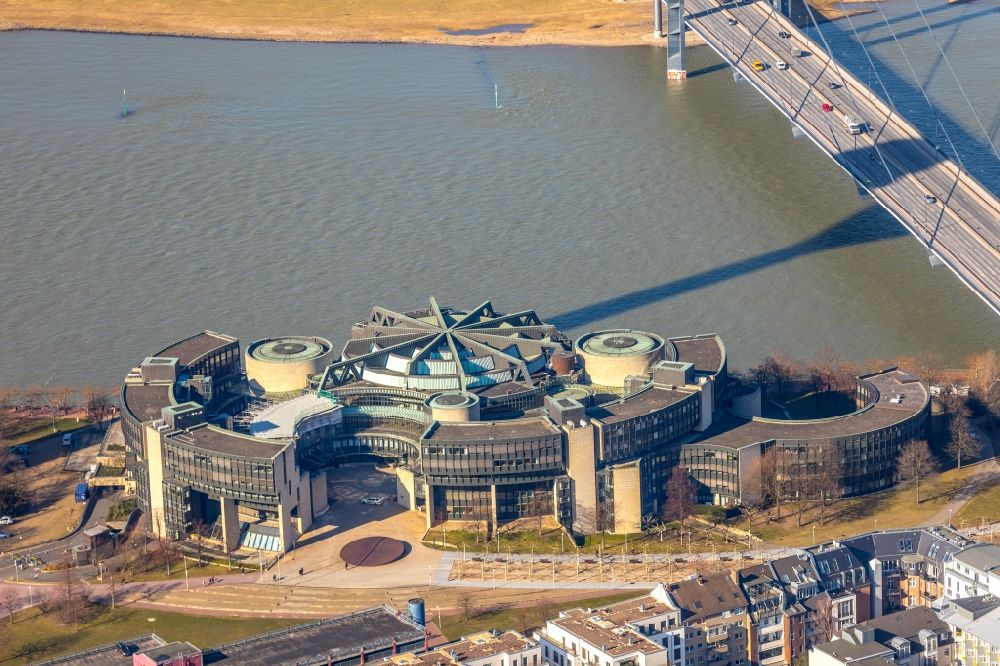 Düsseldorf from above - Building of parliament from Dusseldorf to the seat of the state government and the country's parliament on the banks of the river Rhine in Dusseldorf in North Rhine-Westphalia NRW