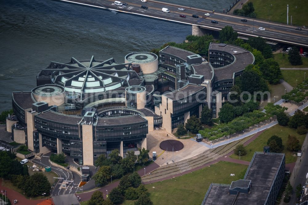 Düsseldorf from above - Building of parliament to the seat of the state government and the country's parliament on the banks of the river Rhine in Dusseldorf in North Rhine-Westphalia NRW
