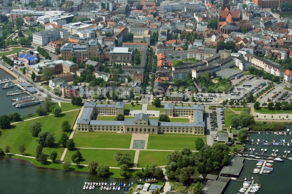 Aerial image Schwerin - Building of stables Marstall in Schwerin in Mecklenburg-Western Pomerania