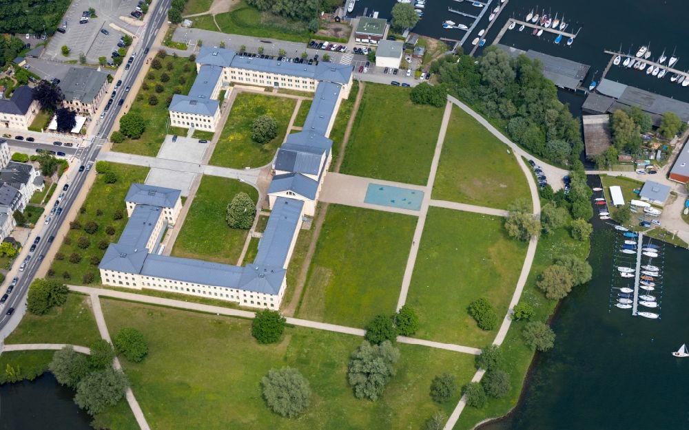 Aerial image Schwerin - Building complex of the Ministry fu?r Bildung, Wissenschaft and Kultur in Schwerin in the state Mecklenburg - Western Pomerania, Germany