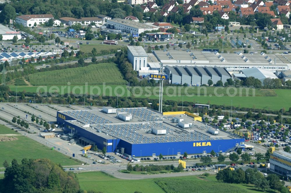 Gersthofen from the bird's eye view: Building of the store - furniture market IKEA Einrichtungshaus Augsburg in Gersthofen in the state Bavaria