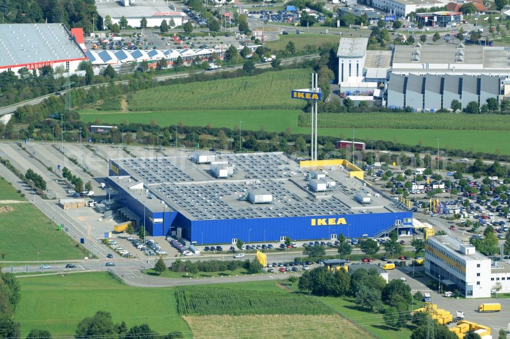 Aerial image Gersthofen - Building of the store - furniture market IKEA Einrichtungshaus Augsburg in Gersthofen in the state Bavaria