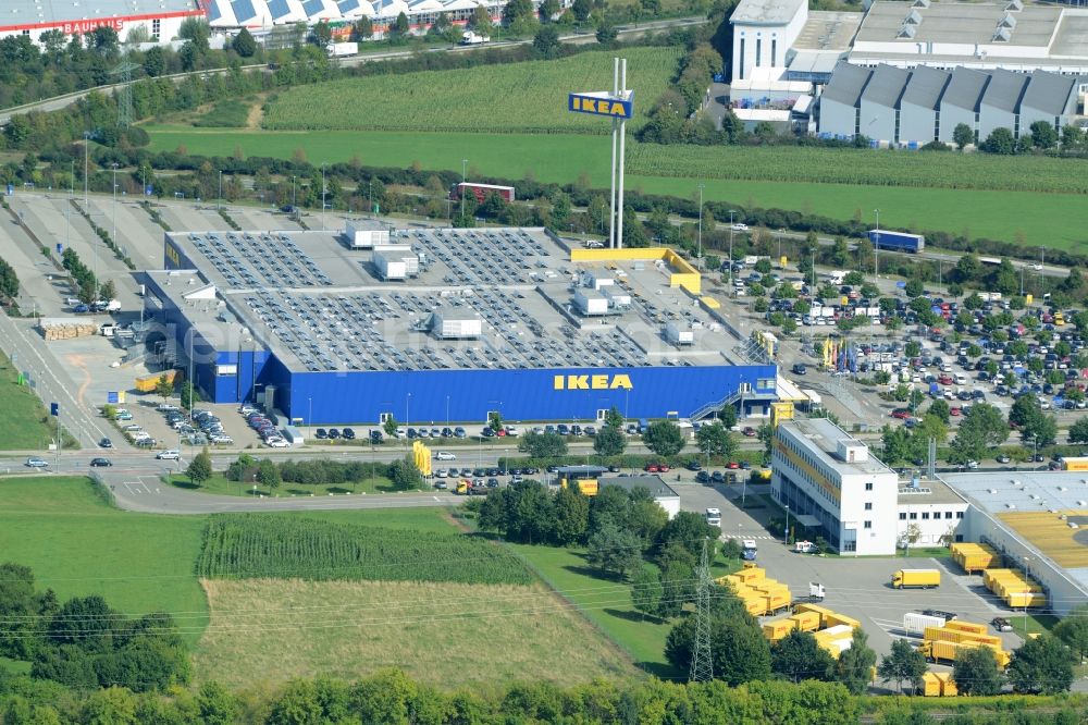 Aerial photograph Gersthofen - Building of the store - furniture market IKEA Einrichtungshaus Augsburg in Gersthofen in the state Bavaria
