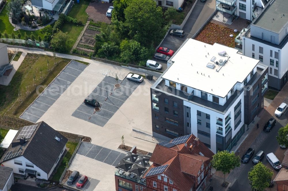 Bebra from above - Building of a multi-family residential building on Nuernberger Strasse in Bebra in the state Hesse, Germany