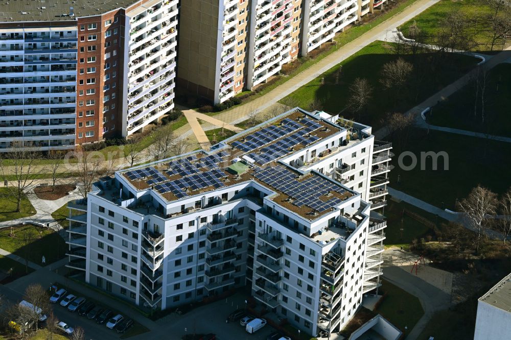Berlin from above - Building of a multi-family residential building on street Flaemingstrasse in the district Marzahn in Berlin, Germany