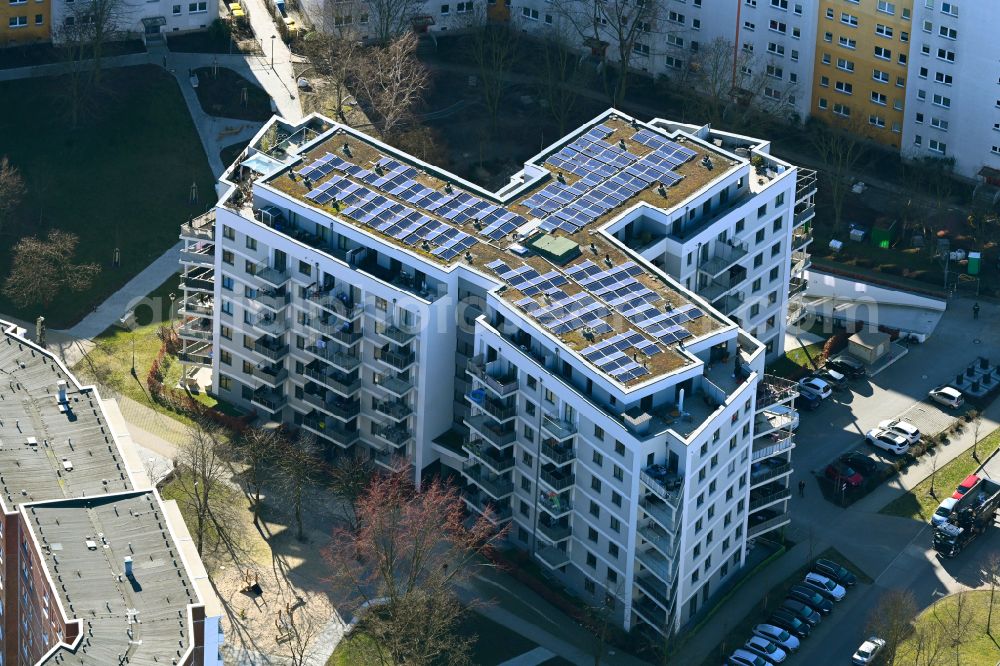 Aerial image Berlin - Building of a multi-family residential building on street Flaemingstrasse in the district Marzahn in Berlin, Germany