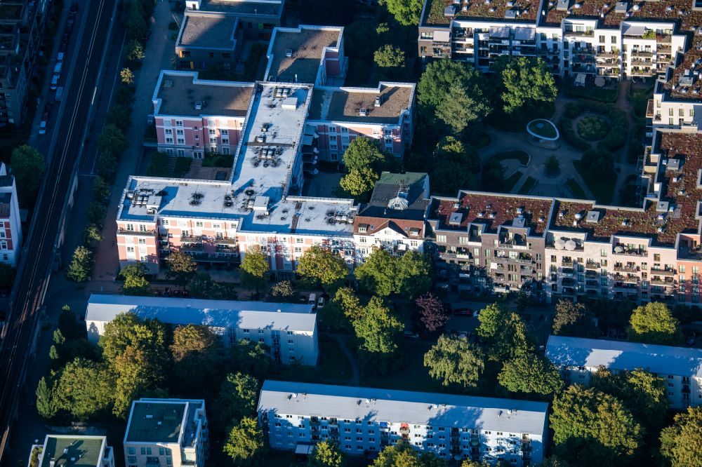 Aerial image Hamburg - Building of a multi-family residential building on dem Dorothea-Bernstein-Weg - Finkenau in the district Uhlenhorst in Hamburg, Germany