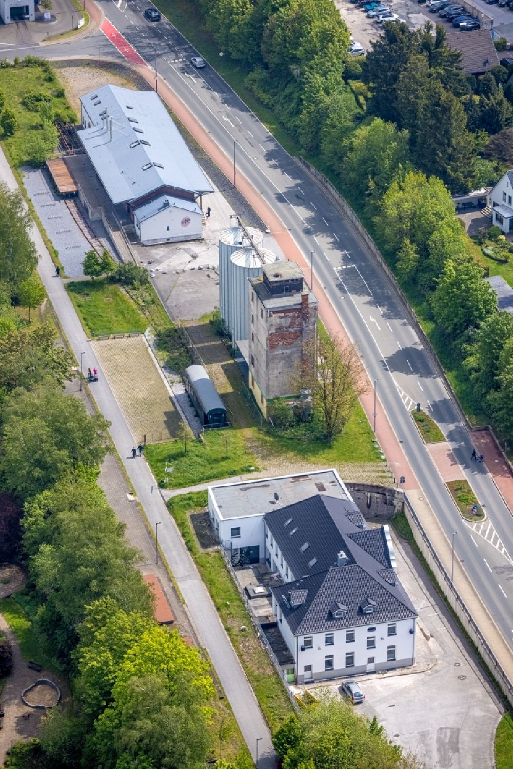 Aerial image Heiligenhaus - Building of the mosque of the Turkish-Islamic union of the institution for religion inc. at the Westphalians street with the bike path at the old granary in Heiligenhaus in the federal state North Rhine-Westphalia