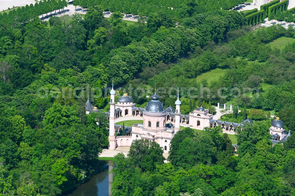 Aerial image Schwetzingen - Building of the mosque in the castle park of Schwetzingen in the state Baden-Wurttemberg, Germany