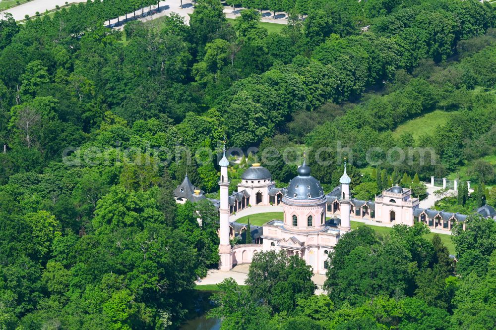 Aerial photograph Schwetzingen - Building of the mosque in the castle park of Schwetzingen in the state Baden-Wurttemberg, Germany